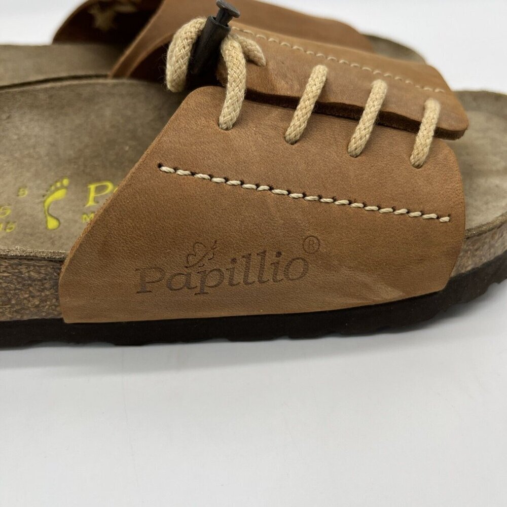 Vtg Birkenstock Papillio Leather Laced Wide Band Slides Womens 7 (38) Brown - Picture 5 of 11